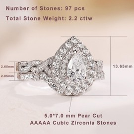 Newshe Jewellery Wedding Ring Set 5A Cubic Zirconia Women's Engagement Rings 925 Sterling Silver Pear Shaped Bridal Set Size 9