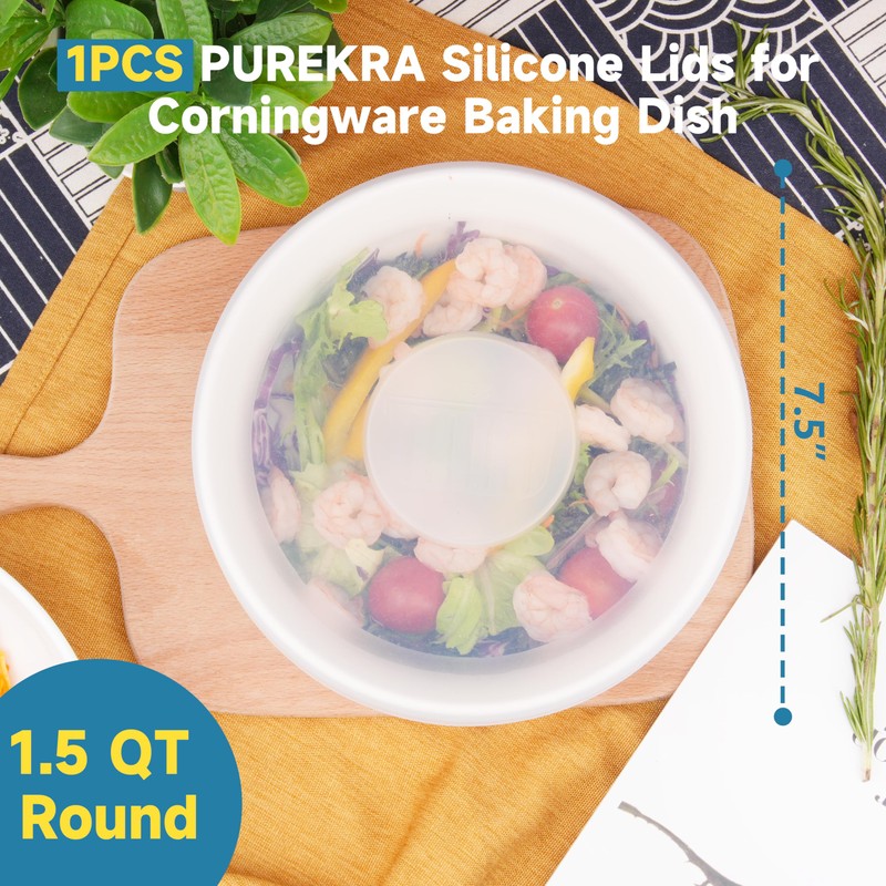 Purekra Silicone Lids for Corningware 1.5 Quart Round Dish, 1