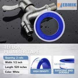 MEBMIK Teflon Tape,PTFE Plumbers Tape,for Sealing,Plumbing,Sealant,Thread Seal for Shower Head,Water Pipe,Prevent Leakage,(2 Rolls,1/2 Inch X 520 Inches).