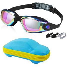 wiipara Swimming Goggles for Children Unisex from 4 Years, Diving Goggles with Nose Protection and Ear Plugs, UV Protection, Anti-Leak, Anti-Fog, Improved Comfort, Children's Swimming Goggles for Boys