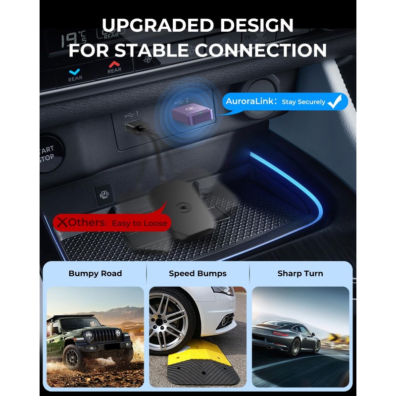 AuroraLink Wireless Carplay & Android Auto Wireless Adapter 2-in-1 Fast