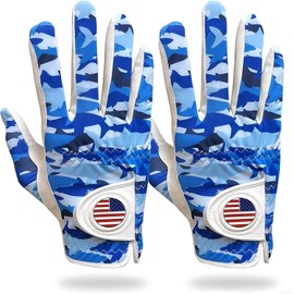 Golf Gloves Men Left Hand Right with Ball Marker USA Flag Value 2 Pack, Breathable Comfortable Weathersof Grip Size Small Medium ML Large XL (Blue, Large-Worn on Right Hand)