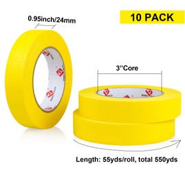 BOMEI PACK Yellow Painters Tape 1 Inch Bulk - Paint Tape 10 Rolls x 1 Inch x 55 Yards - Painter's Tape Yellow Masking Tape for Walls Painting, DIY Crafting, and School Projects, Total 550 Yards