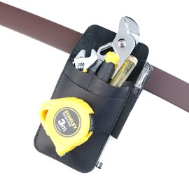 VIPERADE PJ14 Leather Tool Pouch Genuine Tape Measure Holder Pliers Pouch Screwdriver Holster 4 Pockets Organizer Sheath with Tactical Pen Loop Belt Loop (Black)