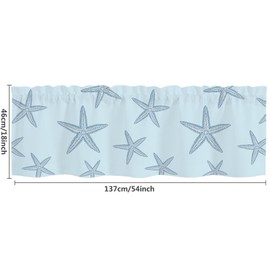 Coastal Valances for Windows,Summer Nautical Valances for Windows Light Filtering,Rod Pocket Starfish Short Window Curtains valances for Bathroom Kitchen Bedroom Cafe 54"x18"