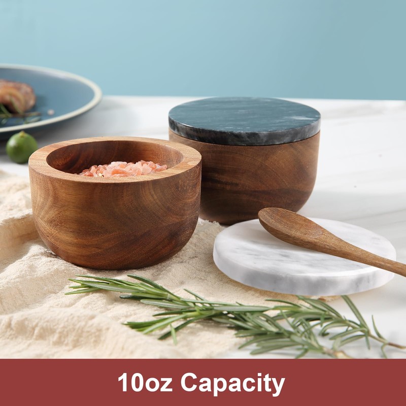 jalz jalz Large Wood Salt Box Salt cellar with Spoon