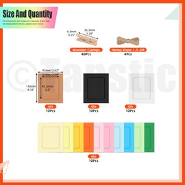 Tanstic 40Pcs 4 Inch Colorful Paper Photo Frames Cardboard Photo Frame Hanging Photo Display Frame with Wooden Clips and String for Home Office Party Decor