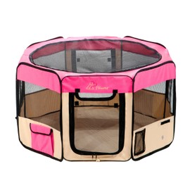 Pawer 36”×18.5” 8-Panel Foldable Pet Playpen, for Small Medium Cat/Dog/Puppy, Hot Pink+Beige, 600D Oxford Cloth Portable Indoor & Outdoor Kennel with Carry Bag, Multiple Sizes & Colors Available