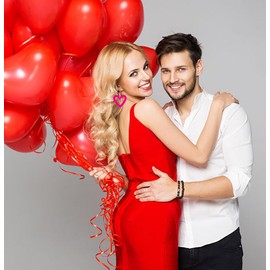 Valentines 925 Sterling Silver Earrings for Women 80s Neon Acrylic Red Hot Pink Heart Shaped Dangle 90s Costume Trendy Jewelry Hypoallergenic Sensitive Ears Christmas