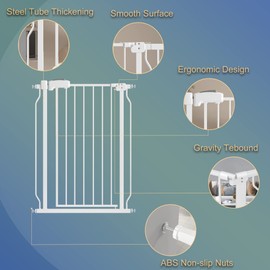 COSEND Extra Tall Baby Gate 37.4" Extra Wide Dog Gates for The House Pressure Mounted Gate Safety White Metal Child Pet Cat Gate for Indoor Stairs,Doorways (White, 180-192cm/71-75.8")