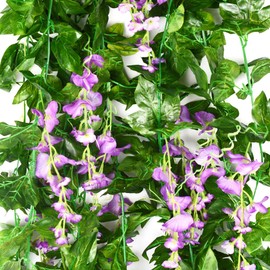 5pack Wisteria Garland Artificial Flower Garland Fake Wisteria Vines for Wedding Floral Decor-Total 36 Ft (Light Purple)