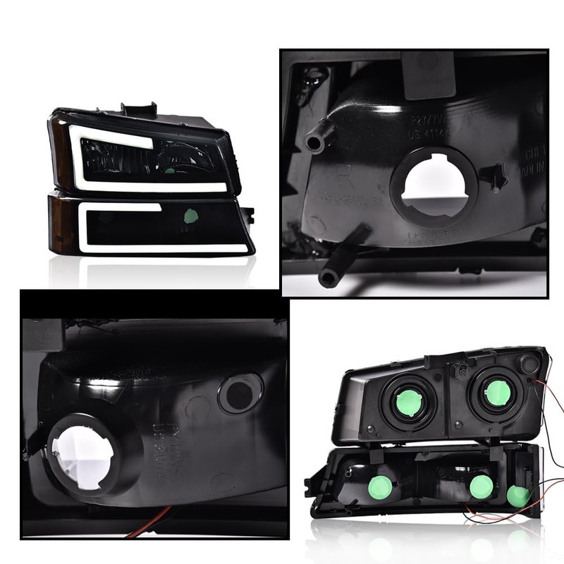 DOTCOM LED Headlights Assembly,Compatible with 2003-2006 Chevy Avalanche 1500 2500/Silverado