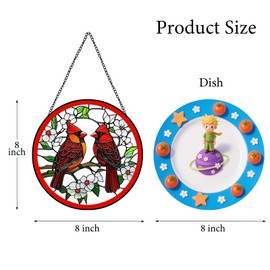 Cardinal Stained Glass Window Hanging, 8'' Suncatchers for Windows Hanging, Sun Catchers Indoor Window for Home Decor Wall Art and Gifts for Bird Lovers, Grandma, Women