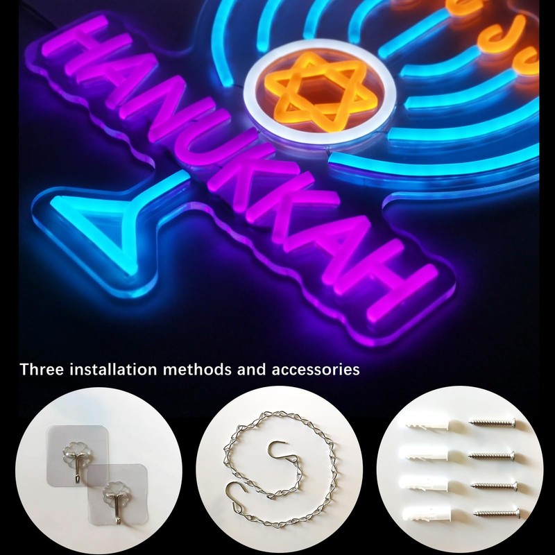 Hanukkah Neon Sign Decorations for Home, Happy Hanukkah Star of