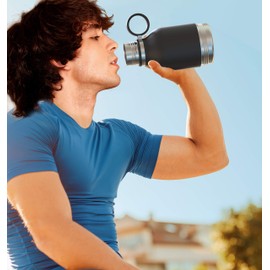 Asobu Dog Bowl Attached to Stainless Steel Insulated Travel Bottle for Human 33 Ounce (Black)…