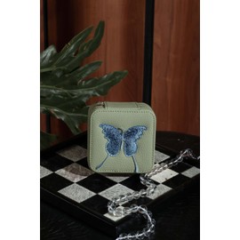 S.Leaf Travel Jewelry Organizer Travel Jewelry Boxes for Women Small Jewelry Travel Case Box Portable Travel Jewelry Case Travel Case Mini Jewelry Box (A-Lychee-Fadegreen-Butterfly-Blue)