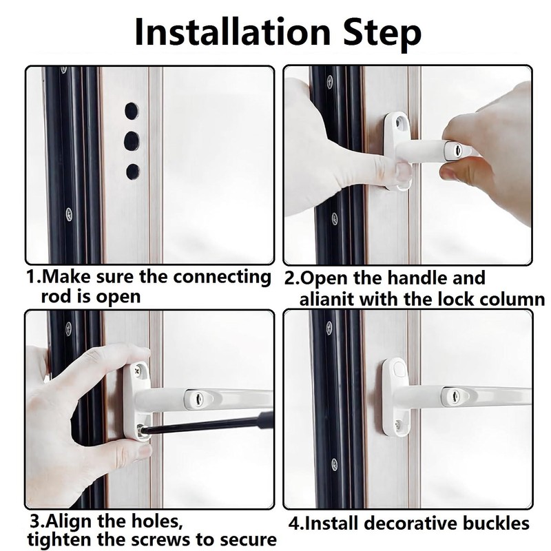 Aluminium Window Lock, Safety Window Handle, White, Window Handle Lockable,