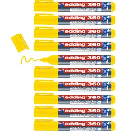 edding 360 Whiteboard Markers Yellow 10 Whiteboard Pens Round Tip 1.5-3mm Whiteboard Pen Dry Erase for Whiteboards, Flip Charts, Notice Boards, Magnetic Boards and Memo Boards