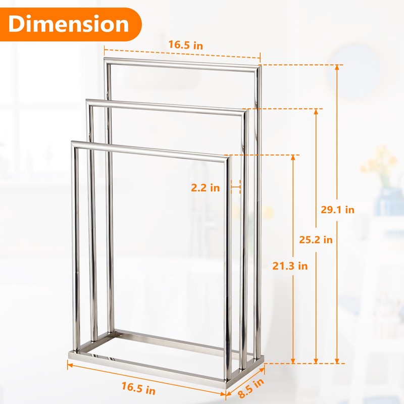 Free Standing Towel Racks for Bathroom, 3 Tier Stainless Steel