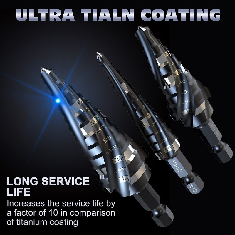 M35 Cobalt HSS Step Drill Bits, Four Spiral Flute Cobalt