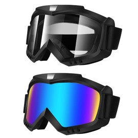 Lievermo Lievermo Dirt Bike Goggles, Motorcycle Goggles, 2 Pack ATV Goggles, Riding Goggles, Ski Goggles, Windproof Glasses, Racing Helmet Goggles for Adults Men Women Youth Kids (Colorful + Clear)