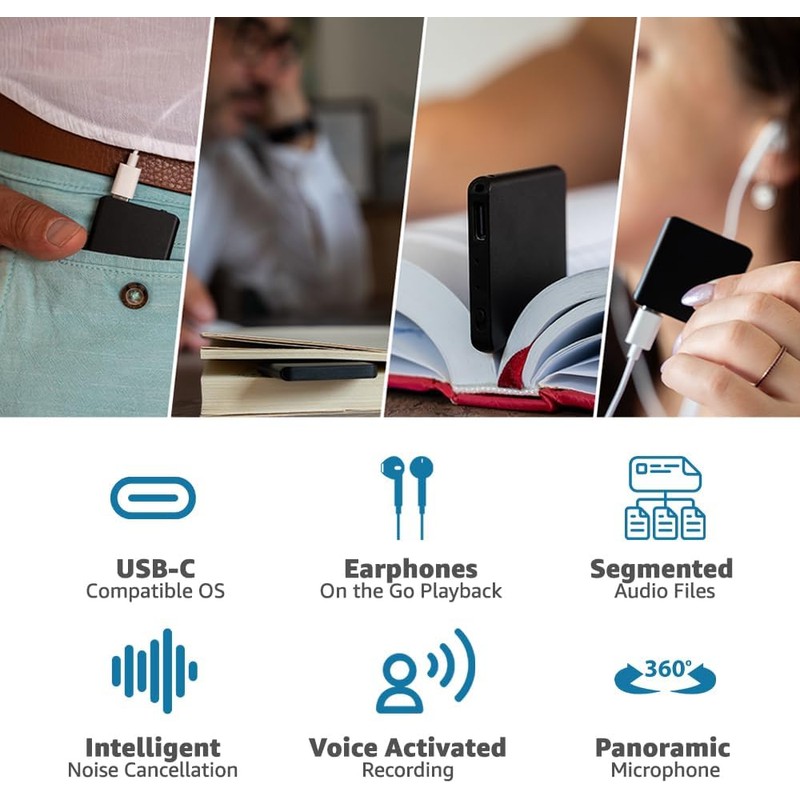 Voice Activated Recorder with Playback – 64GB Storage, 1100 Hours