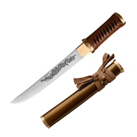 Handmade Royal Japanese Chrysanthemum Blade Tanto Short Katana Samurai Real 13 Inch 1065 Spring Steel Blade Steel Full Tang Traditional System Copper Koshigatana (Brown)