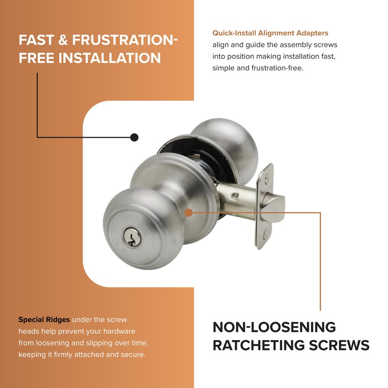 Copper Creek CK2040SS-2 Colonial Door Knob, Keyed Entry Function, 2