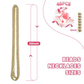 SWANUCKY 48 Pack Mardi Gras Beads Necklaces, 33 Inch Gold Plastic Beads for Party Favors, Festival Decorations, Parade Throws, Christmas, St. Patrick's Day Celebrations (Round)