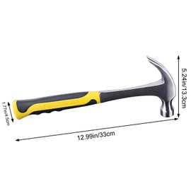 16oz Professional Claw Hammer - Heavy Duty Straight Rip Claw for Electricians & Carpenters, Anti-Vibe Rubber Grip, Long Handle Framing/Demo Hammer for Woodworking, Renovation & DIY Projects