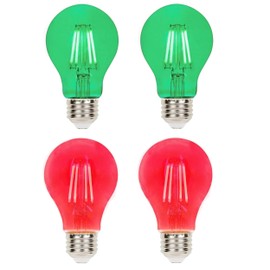 4 Pack Filament LED Red Light Bulbs Green Light Bulb – A19 E26 8W 60 Watt Equivalent Vintage LED Red Bulb LED Green Bulb Decorative Lighting for Party Decoration, Porch, Home, Christmas Light Bulbs