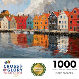 Cross & Glory - Fjord Fades: Norway's Water's Edge - Rompecabezas de 1000 piezas para adultos | Escena de pueblo noruego | Detalle desafiante y vívido | Ideal para entusiastas de los rompecabezas