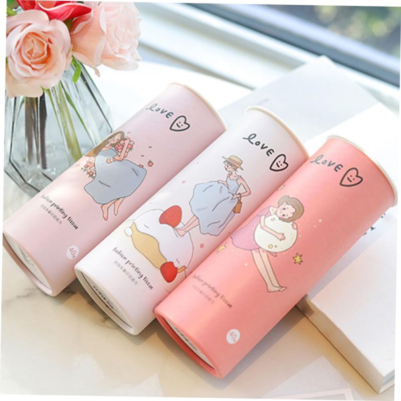 CHILDWEET 3Pcs Printed Hand Tissue Cylinder Roll Portable Facial Tissues