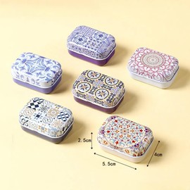 CCUUHJ 8 Pack Tins Container Rectangular Small Tin Box Metal Empty Hinged Tins Empty Tins Basic Necessities Tins for Candies Jewelry,6X4X2.5 CM (Ethnic Pattern)