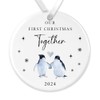 "First Christmas Together" Watercolour Penguin Design Ceramic Bauble - Perfect