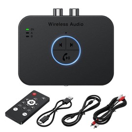 Bluetooth 5.4 Audio Receiver, 4 in 1 Wireless Adapter for Home Stereo, HiFi Sound, Long Range, 3D Surround, aptX HD Low Latency, Optical/RCA/AUX/3.5mm/Coaxial, Works with Smartphones & Tablets