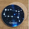 Round Gemini Constellation Glossy Coaster - Unique, Novelty Zodiac Sign/Astrology