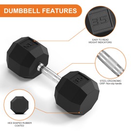 PVC Hex Dumbbell Weight Set, Multiple Sizes Exercise & Fitness Dumbbells,100LB Set(5+10+15+20LB) x2,110LB Set (25+30LB) x2, 35-50LBS Pairs for Muscle Toning, Strength Building & Full Body Workout