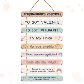 Rakuto Spanish Positive Affirmations Wall Decor - Motivational Wall Art Gifts Wooden Boho Inspirational Quotes Mental Health Awareness Decor for Office Bedroom Living Room 11x14 Inch