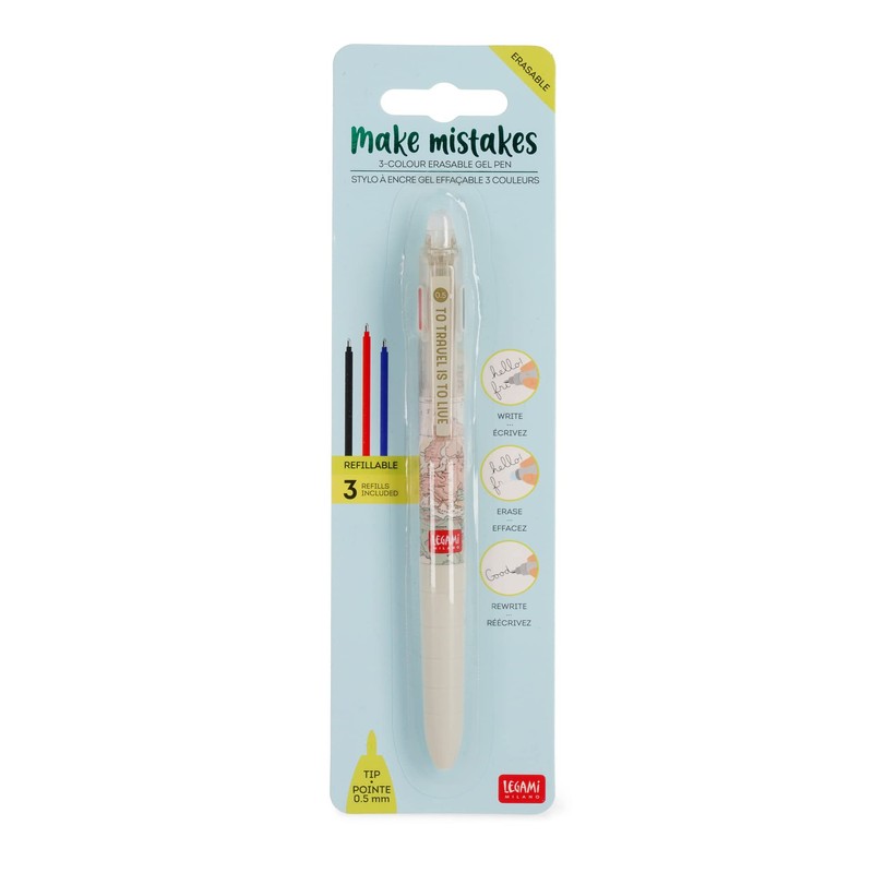 Legami - Erasable Gel Pen 3 Colours, Refillable, Ergonomic Handle,