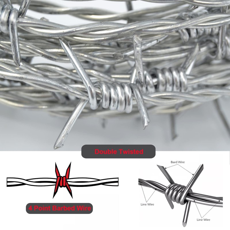 YAGJIA Barbed Wire 50 Ft, 4 Point Barbed Wire Fence,