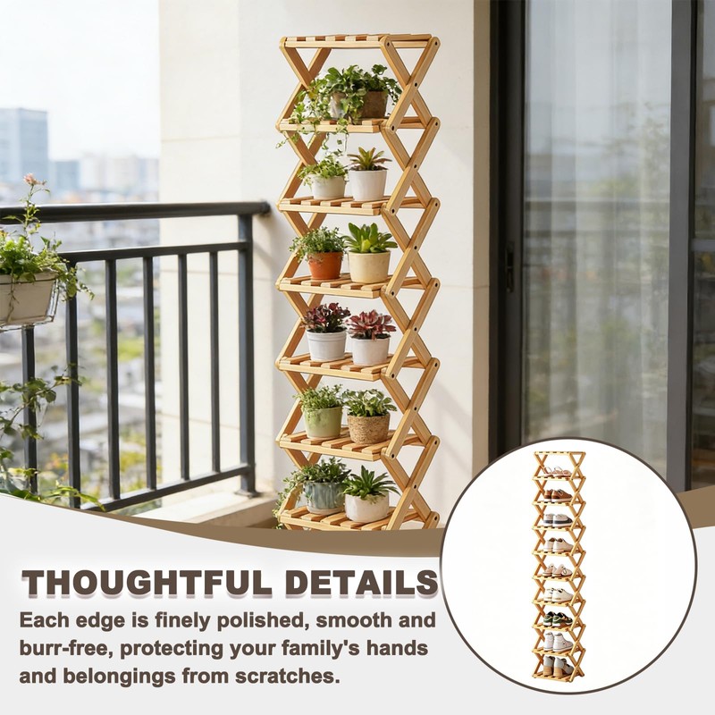 10 Tier Bamboo Shoe Rack, Foldable 10 Tier Bamboo Corner