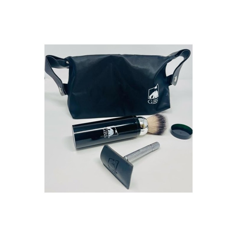 3 Piece Shave Set -- Safety Razor+ Chrome Pure Badger