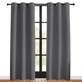 NICETOWN Bedroom Curtains Blackout Drapery Panels, 2 Panels, 42 x 80 inches, Gray, Three Pass Microfiber Thermal Insulated Solid Ring Top Blackout Window Curtains/Drapes
