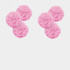 6 x Party Puff Balls Pink or Blue 20cm Tissue Paper Puff Flower Ball, Pom Poms Decorations Princess, Birthday, Baby Shower, Baptism, Wedding, Party Decorations , Pink, Blue
