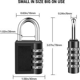 Combination Padlock, 4 Digit Combination Lock for Gym Locker, School Locker, Shed, Fence, Hasp, Garage (Black)