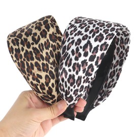 YARIEW Leopard Print Headbands for Women Girls 2 Pcs Wide Headband Non Slip Headband Fashion Headbands for Women Cheetah Print Hair Accessories for Women Girls