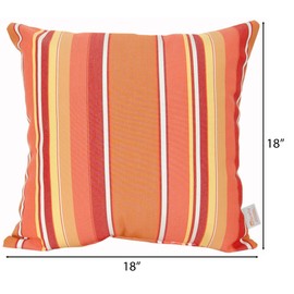 Sweet Summer Living Outdoor/Indoor Sunbrella Throw Pillow Cover Only Square Set of 2 Pieces 18""x18"" Dolce Mango Stripe - Insert Not Included, Orange
