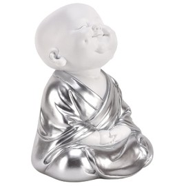 Matt White & Silver Meditating Zen Buddha Child Sculpture Figurine | 20cm Height | New Home Ornament | Birthday Present