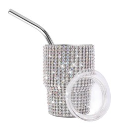 INSTOME 3oz Bling Shot Glass Tumbler Rhinestone Studded Mini Cups with Straws